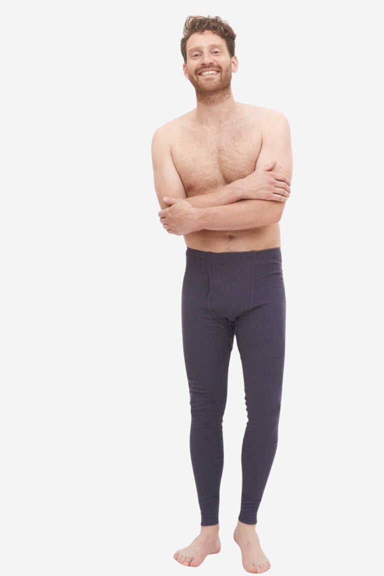 ekologiska långkalsonger bomull jonathan marinblå modell helbild