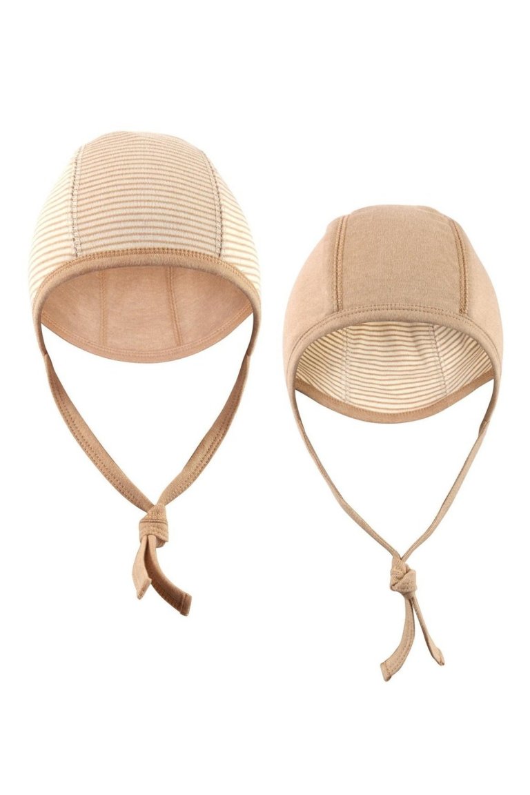 Hjälmmössa brun randig vändbar