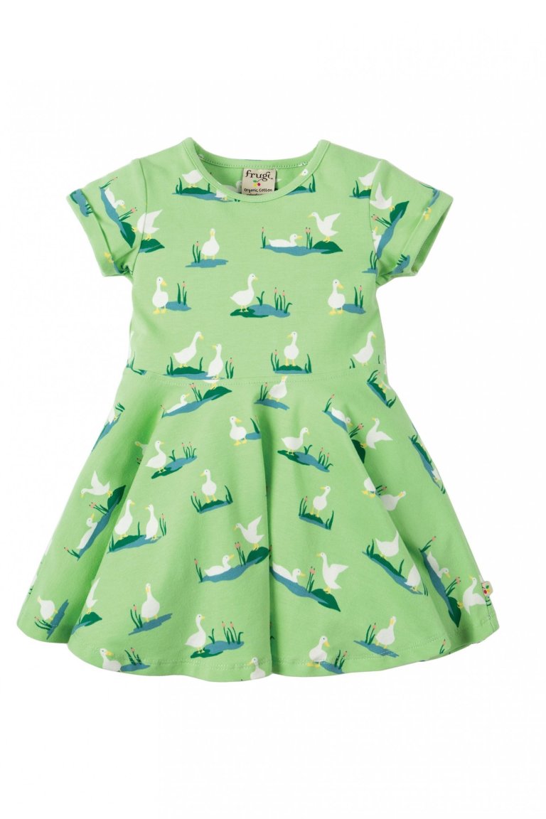 Snurrklänning barn kortärm grön ankdamm, 1-4 år
