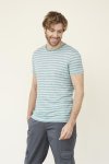 T-shirt 100% lin ANDY randig turkos/vit modell