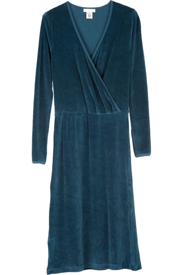 Klänning omlott velour blåpetrol