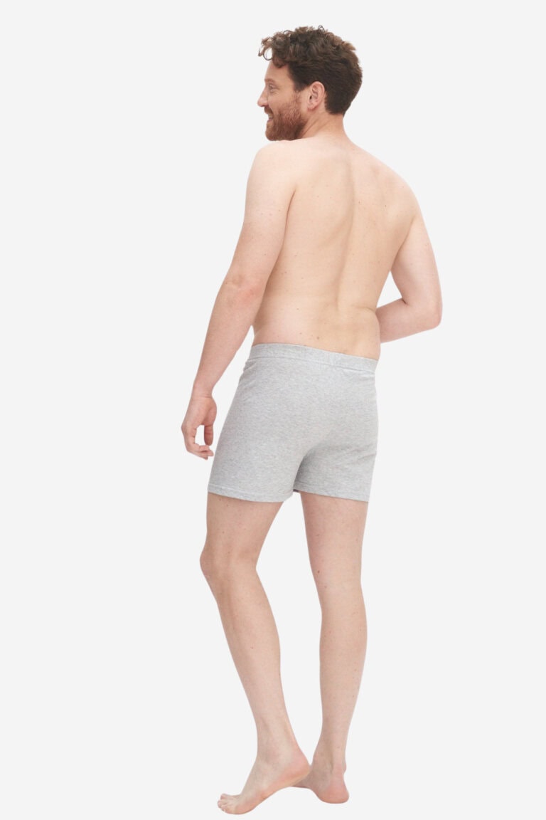ekologiska boxershorts ben gråmelerad modell bakifrån