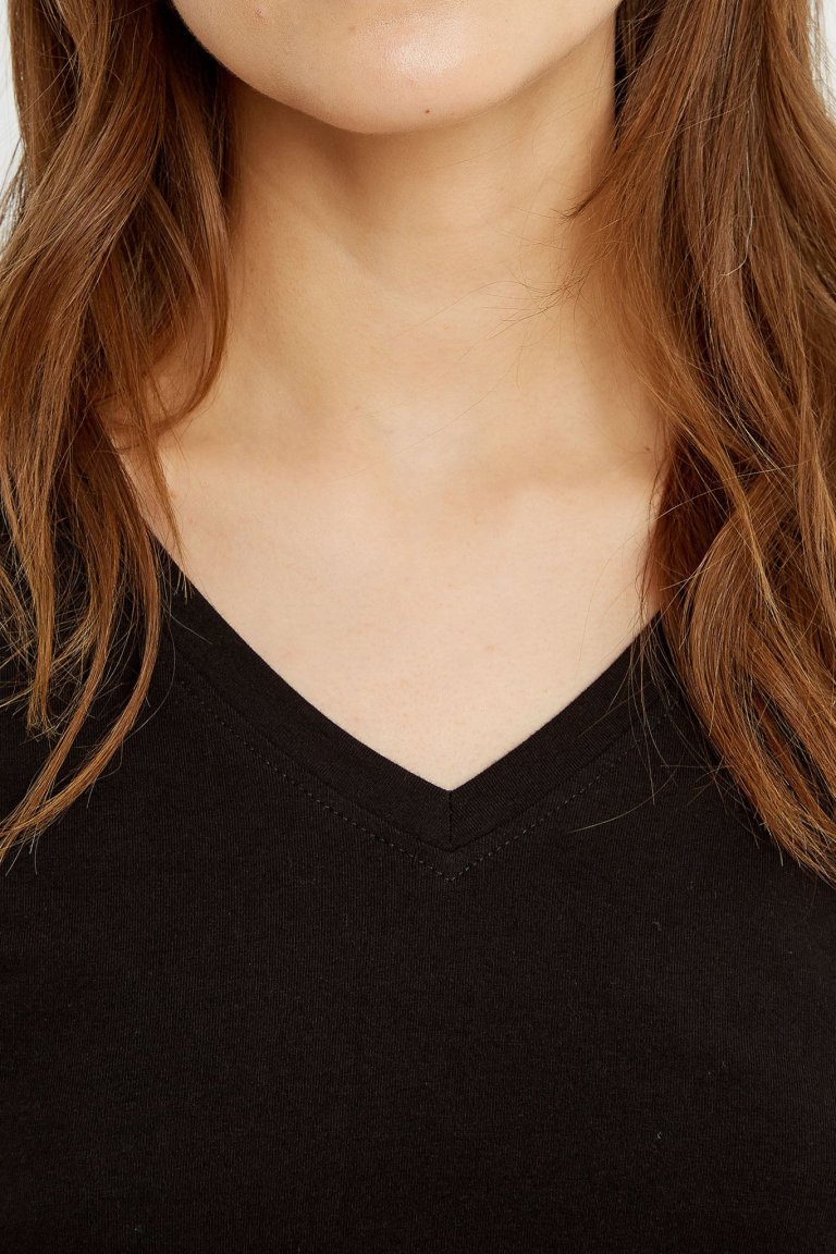 tröja basic v-hals svart modell närbild