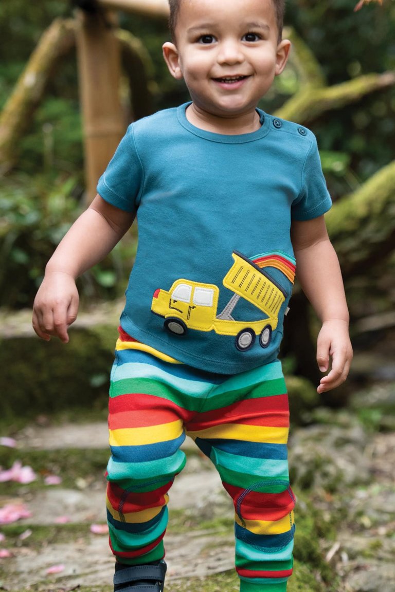 Byxor barn mjukis regnbåge & Barntröja kortärm applikation lastbil tippflak modell