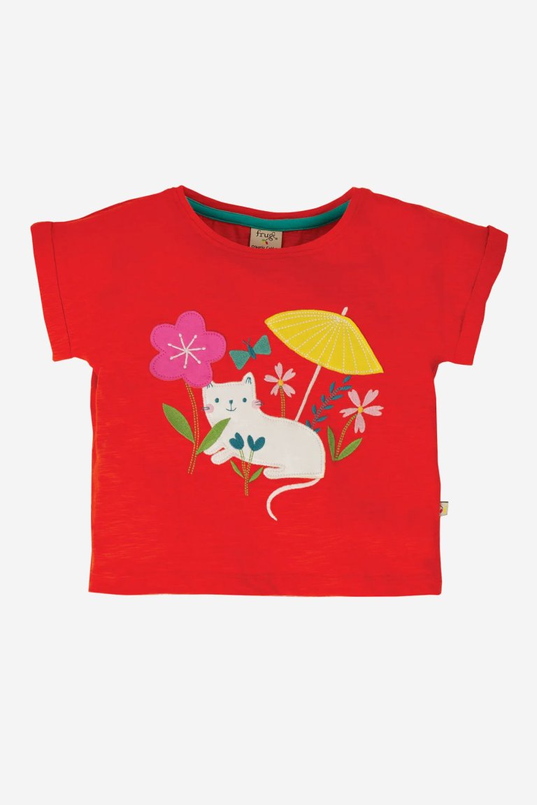 Sophia Slub T-Shirt, Koi Red/Cat, 3 mån-8 år