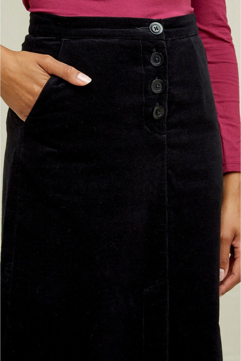 kjol sammet rachel svart modell närbild