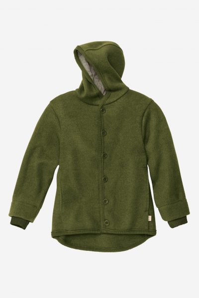 jacka med luva filtad ull baby barn mörkgrön