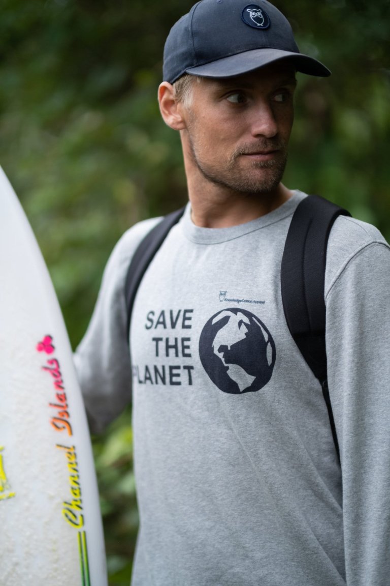 tröja save the planet elm gråmelerad modell surfare