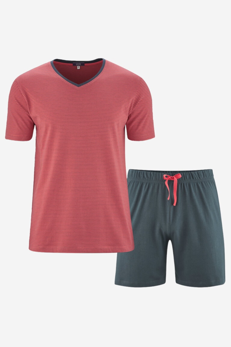 ekologisk pyjamas kort herr carl röd/mörkgrå