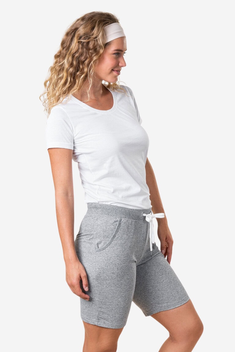 ekologiska sweatshorts dam ina gråmelerad modell sidan