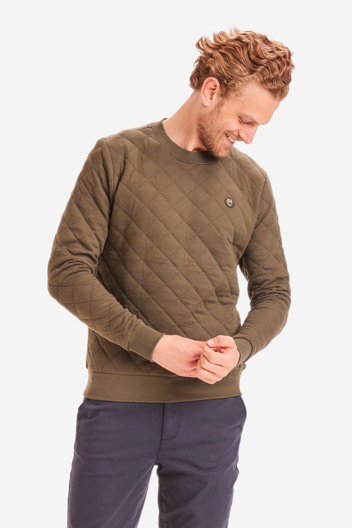 tröja quiltad elm kakigrön modell