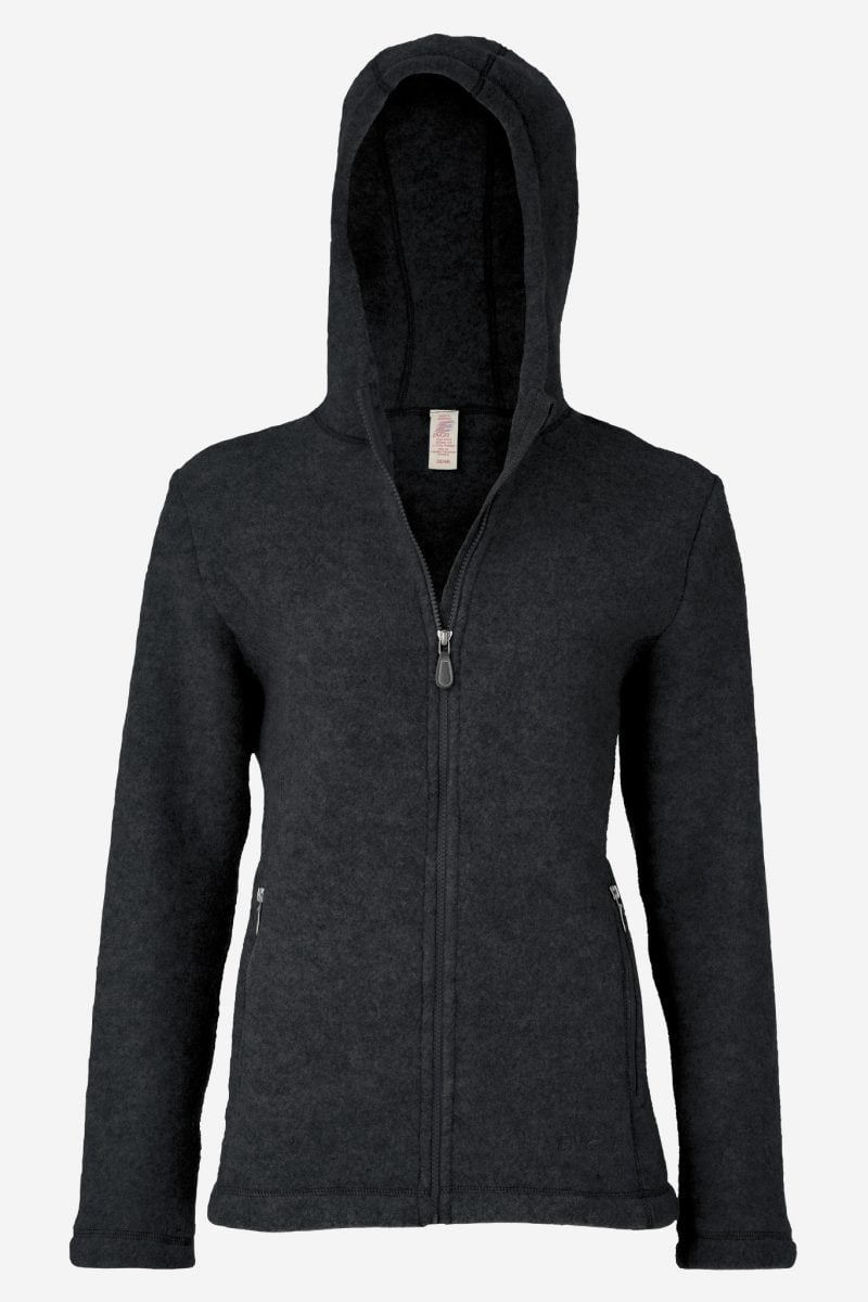 ulljacka dam huva ekologisk ullfleece svart