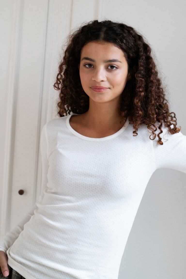 ekologisk topp slimfit långärmad jacquard vit modell