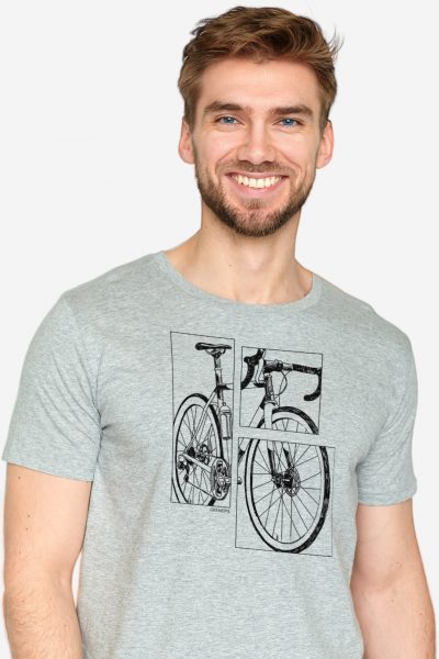 ekologisk t-shirt-bike cut guide gråmelerad modell närbild