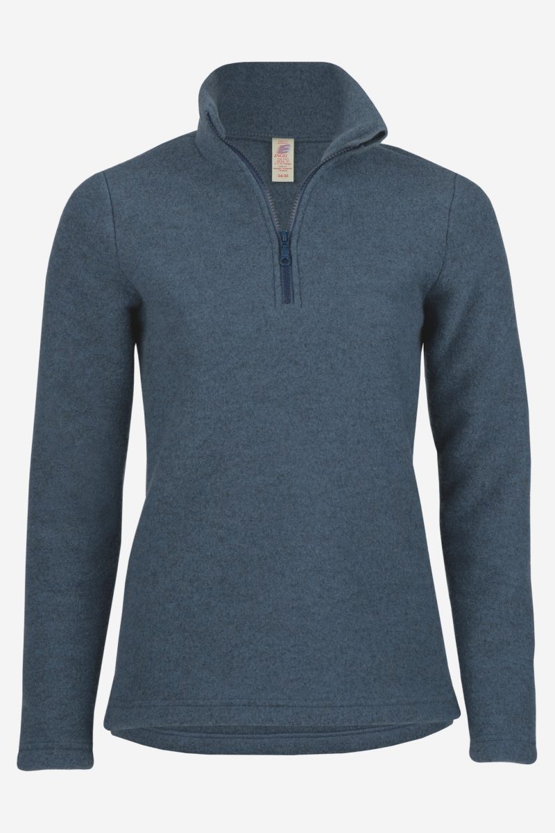 ekologisk tröja kort dragkedja dam ullfleece blå melerad