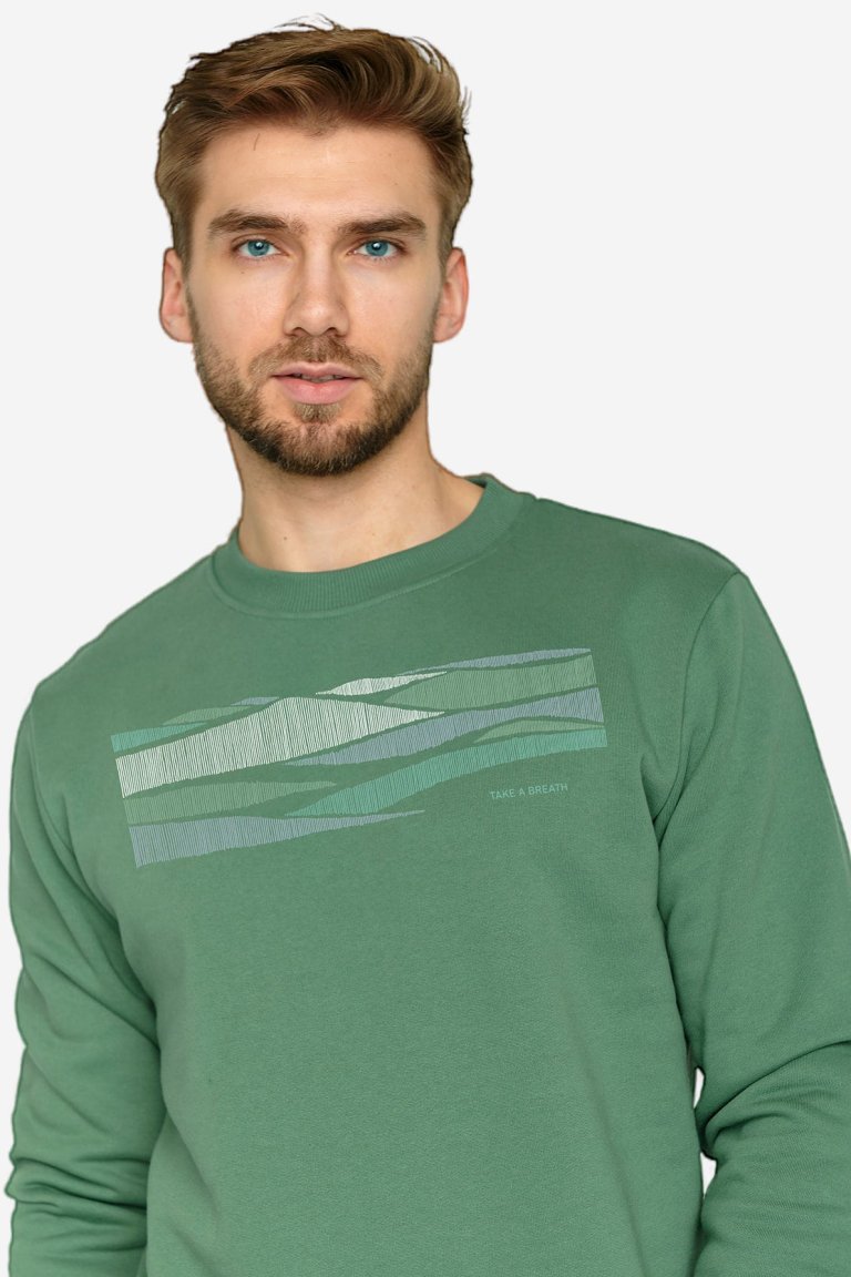 ekologisk tröja sweatshirt nature breath wild grön modell närbild