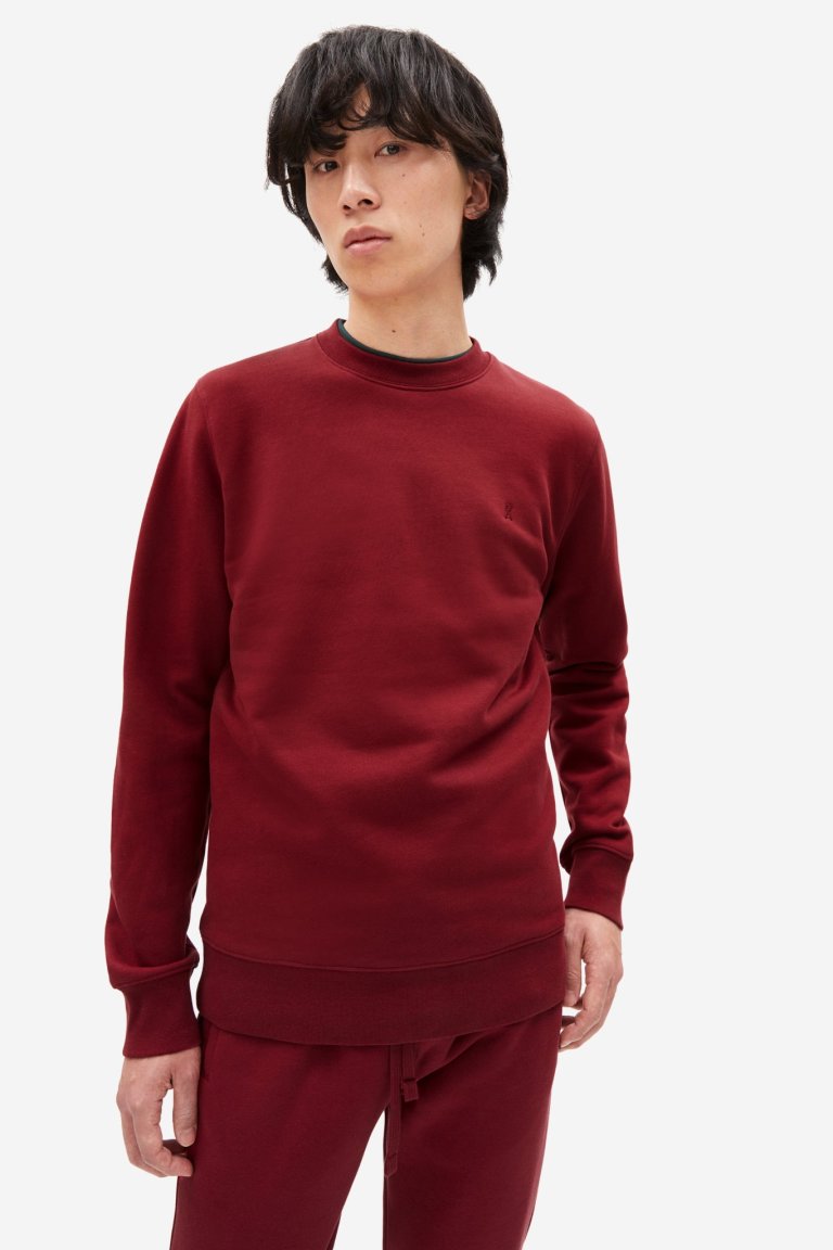 ekologisk tröja sweatshirt maalte vinröd modell
