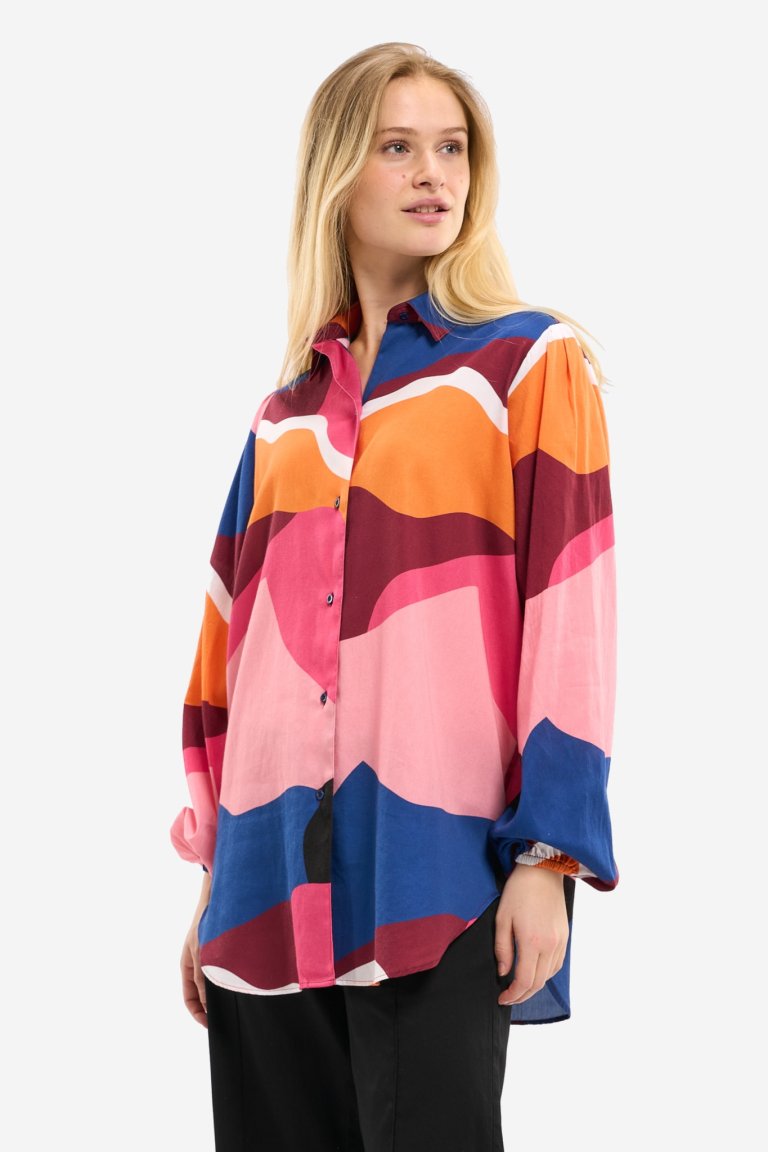 ekologisk skjorta dam lång oversize abstrakt multifärg modell