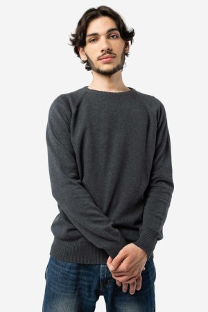 ekologisk tröja herr stickad mörkgrå melerad modell