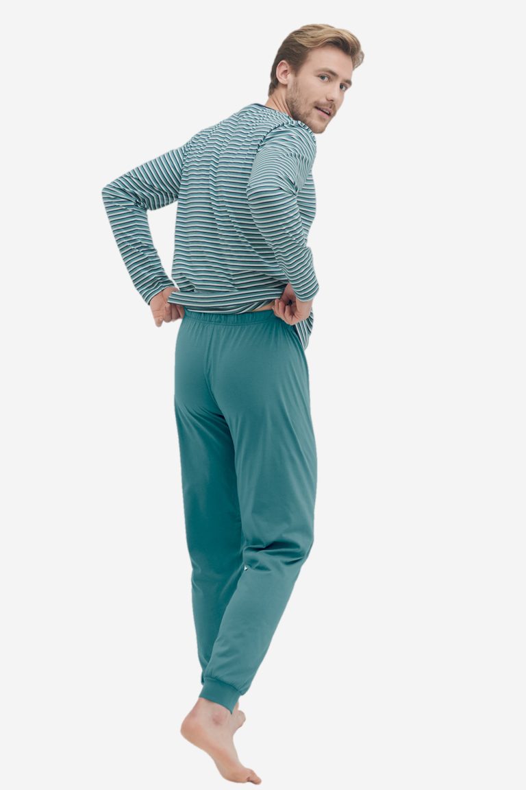 ekologisk pyjamas herr colin gråblå/marinblå modell bakifrån