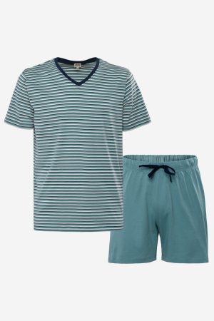 ekologisk pyjamas kort herr carl gråblå/marinblå