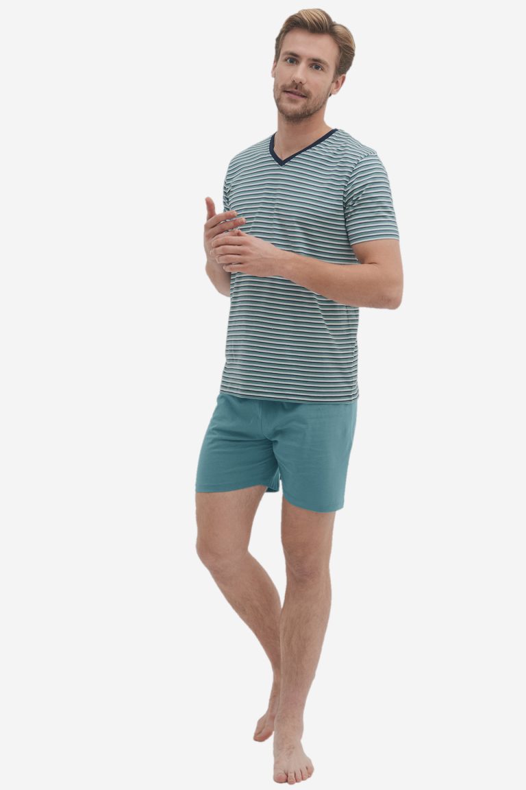 ekologisk pyjamas kort herr carl gråblå/marinblå modell helbild