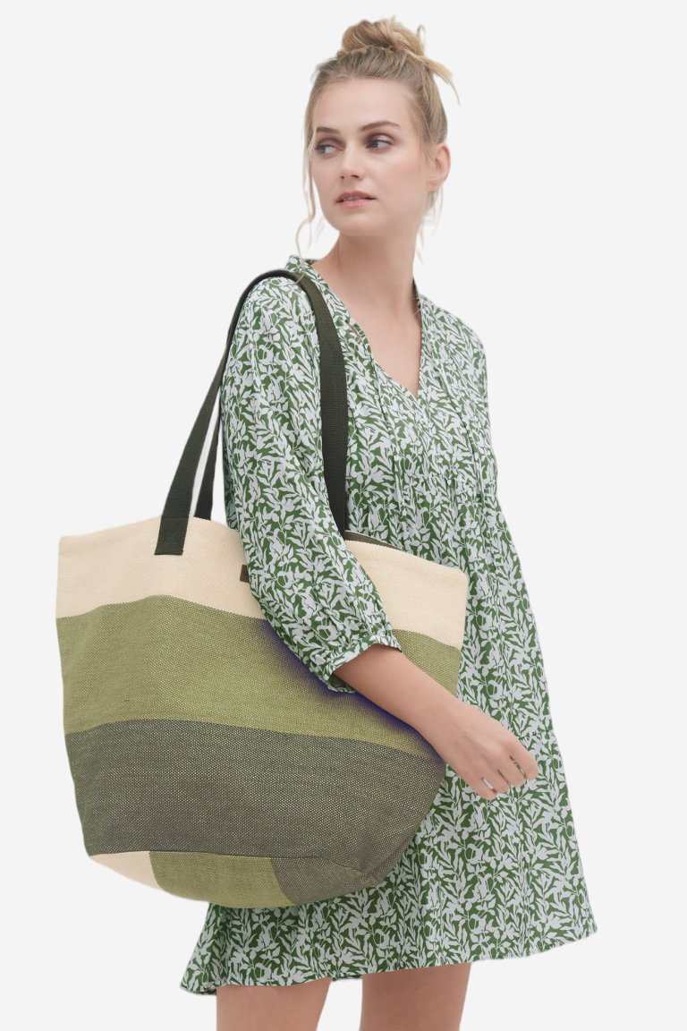 ekologisk shoppingväska vävd oman olivgrön vit modell