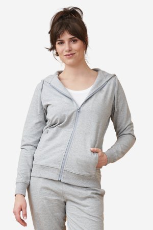 ekologisk hoodie dam dragkedja lamina gråmelerad modell