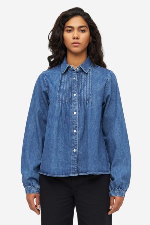 ekologisk jeansskjorta dam a-formad blå modell
