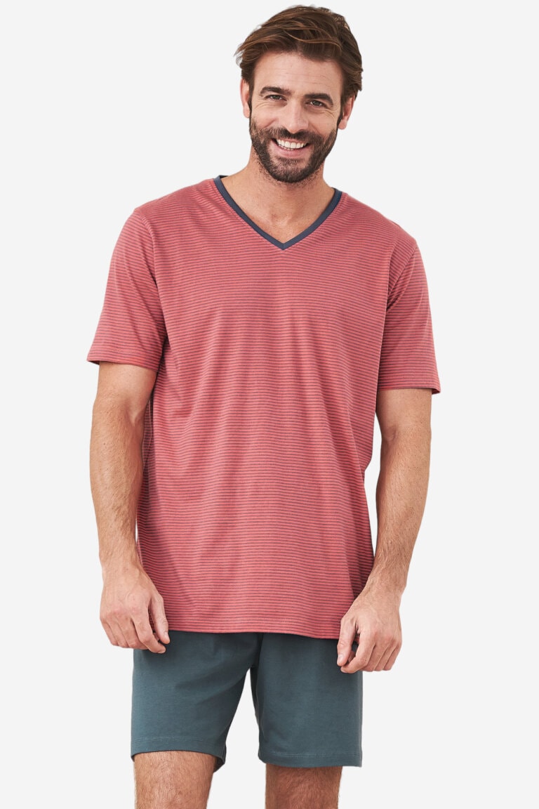 ekologisk pyjamas kort herr carl röd/mörkgrå modell