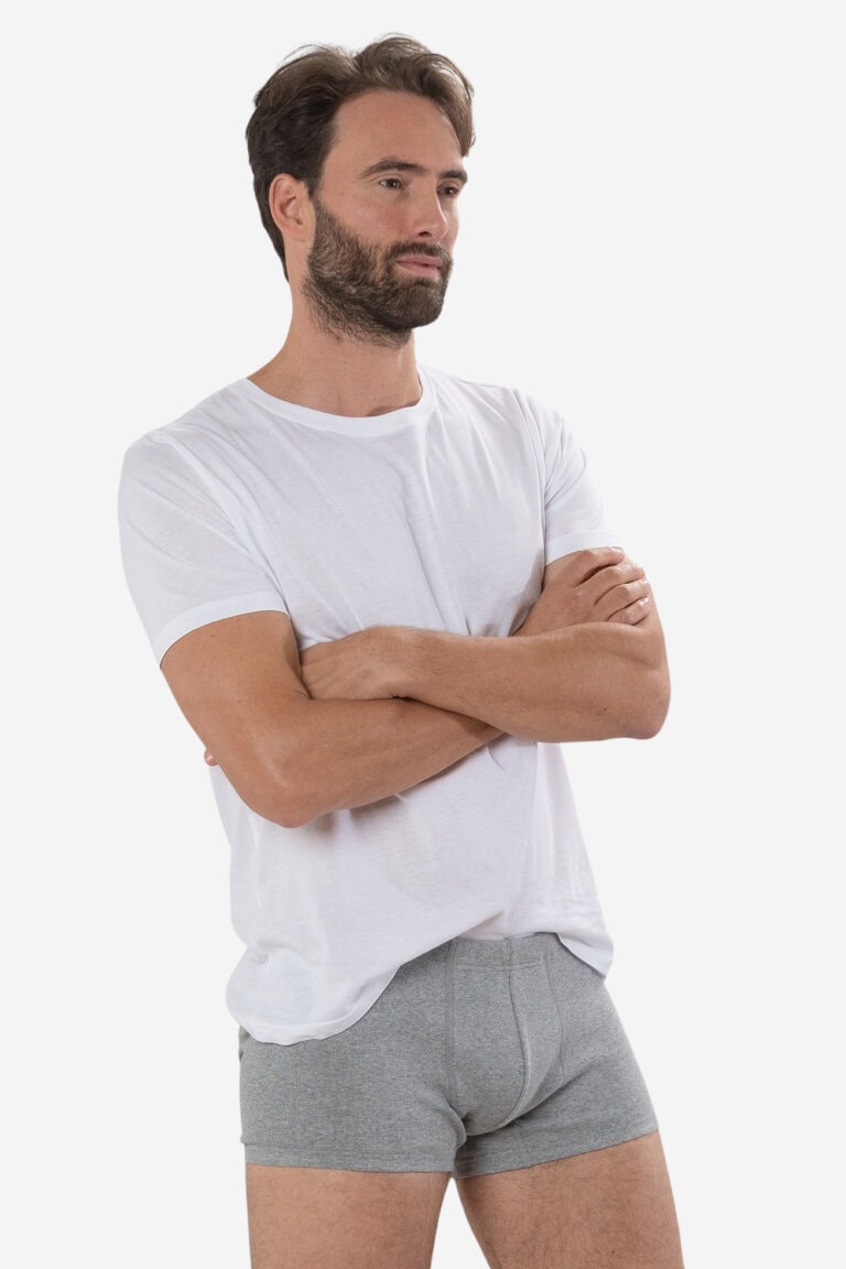 ekologiska kalsonger boxer magnus gråmelerad modell närbild