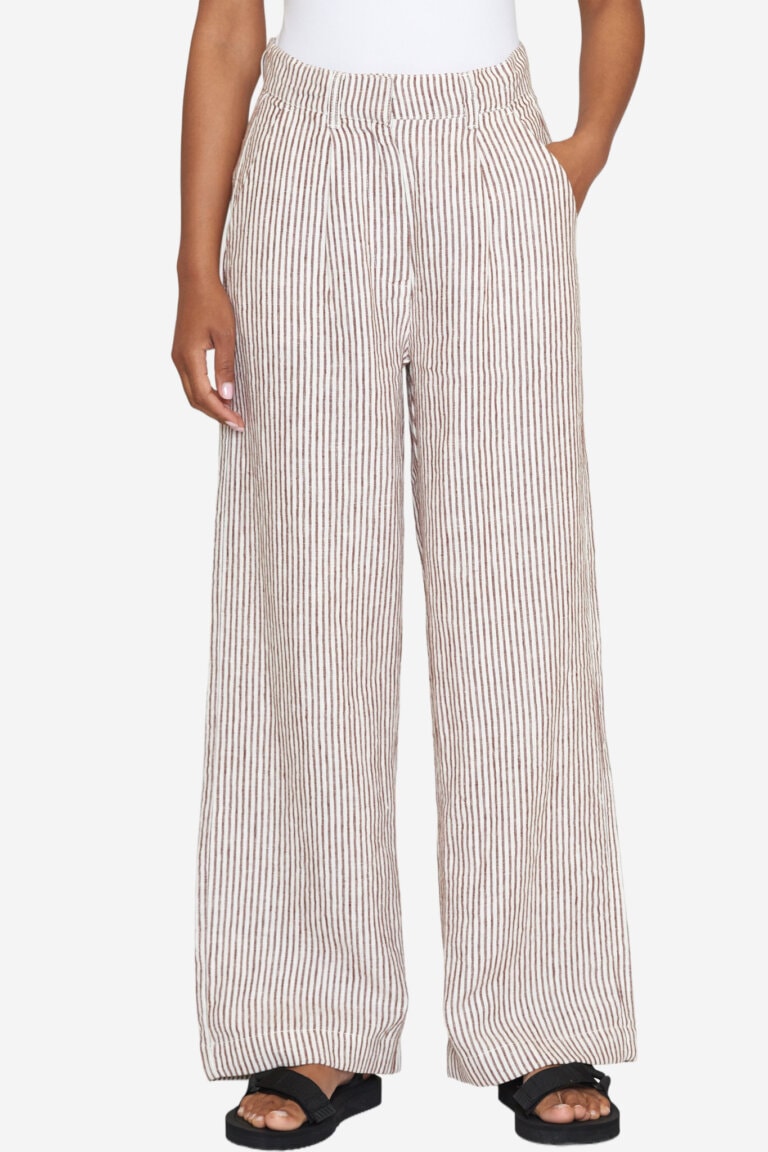 ekologiska-linbyxor-dam-randig-brun-modell