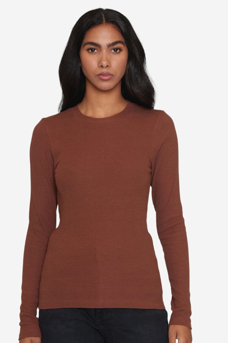 ekologisk topp ribbad långarm brun modell