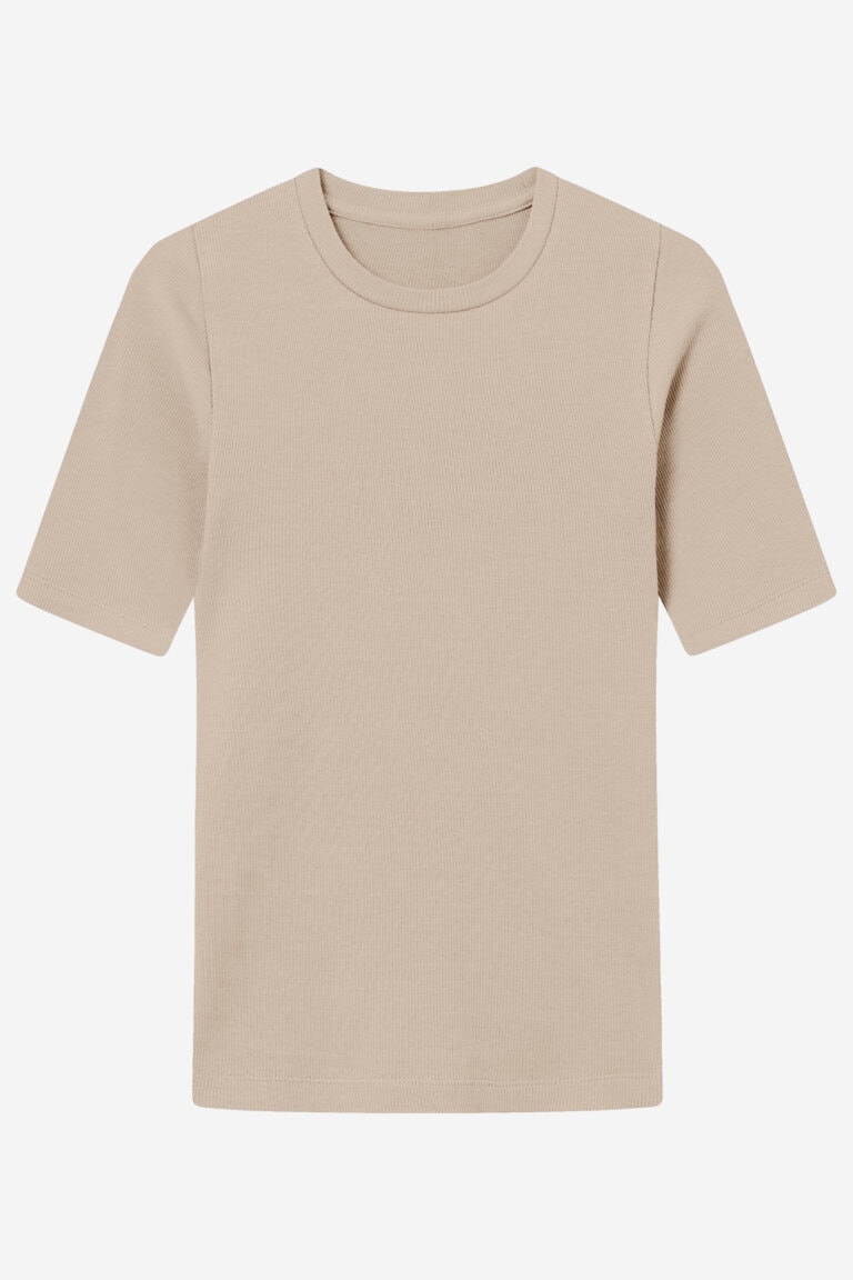ekologisk topp ribbad kortärm beige