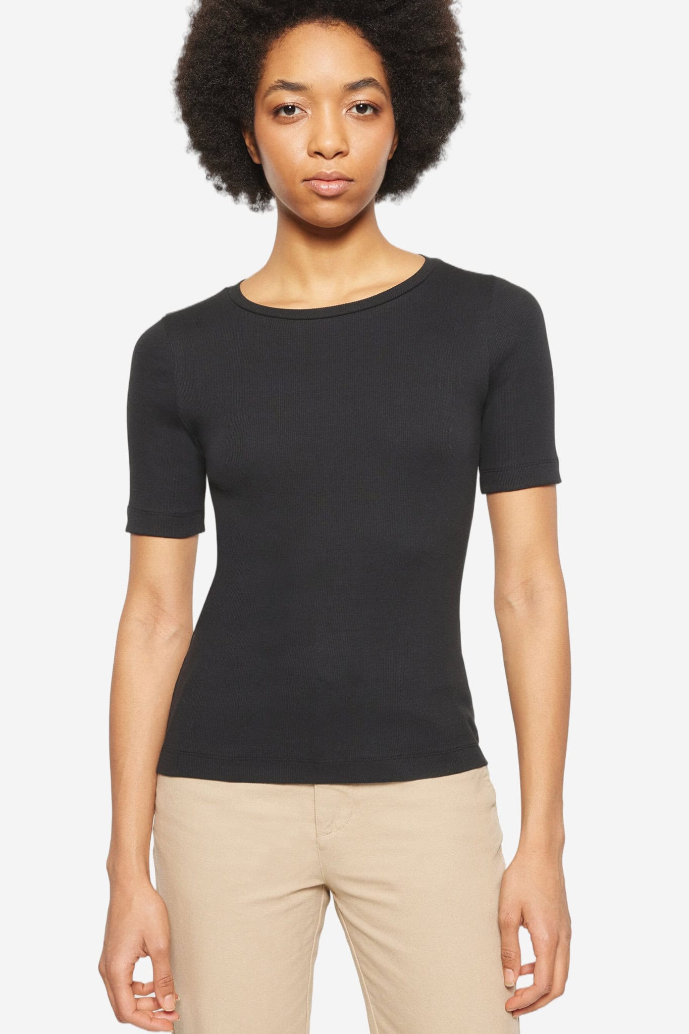 ekologisk topp ribbad kortärm svart modell