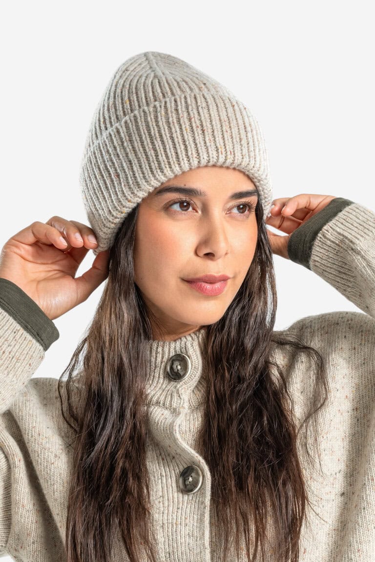 ekologisk beanie mössa 100% ull unisex stockholm creme melerad modell