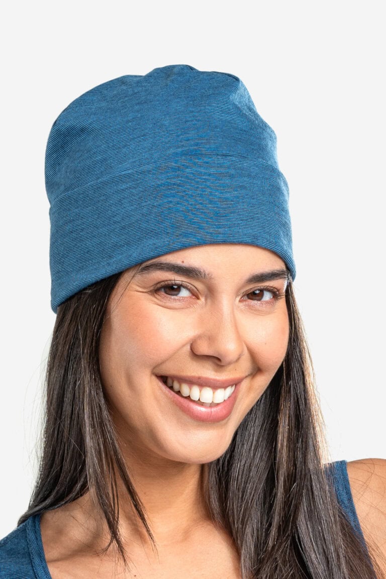 ekologisk mössa ull/bomull unisex soan blå melerad modell dam