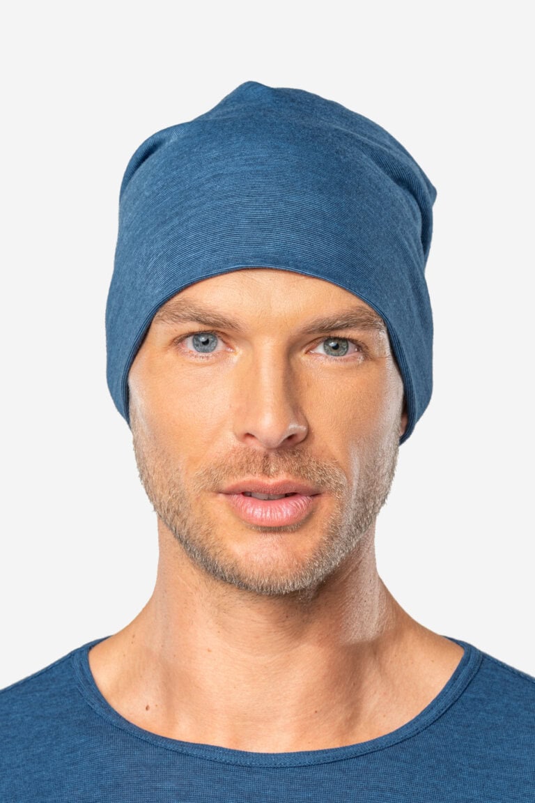 ekologisk mössa ull/bomull unisex soan blå melerad modell herr