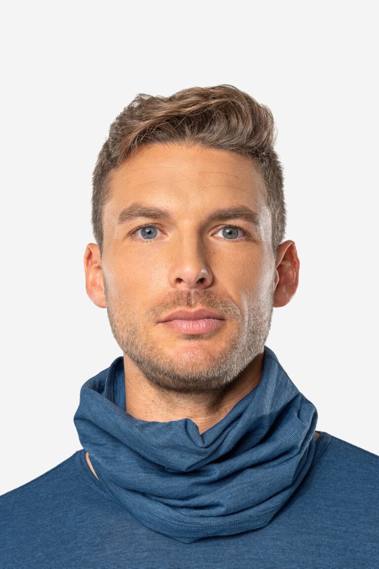 ekologisk tubhalsduk ullmix unisex nikkas blå melerad modell