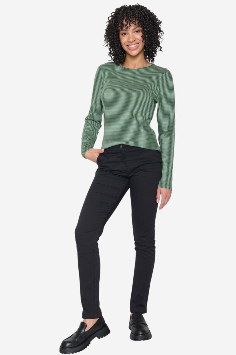 ekologisk topp långärm slimfit yummy grön randig modell