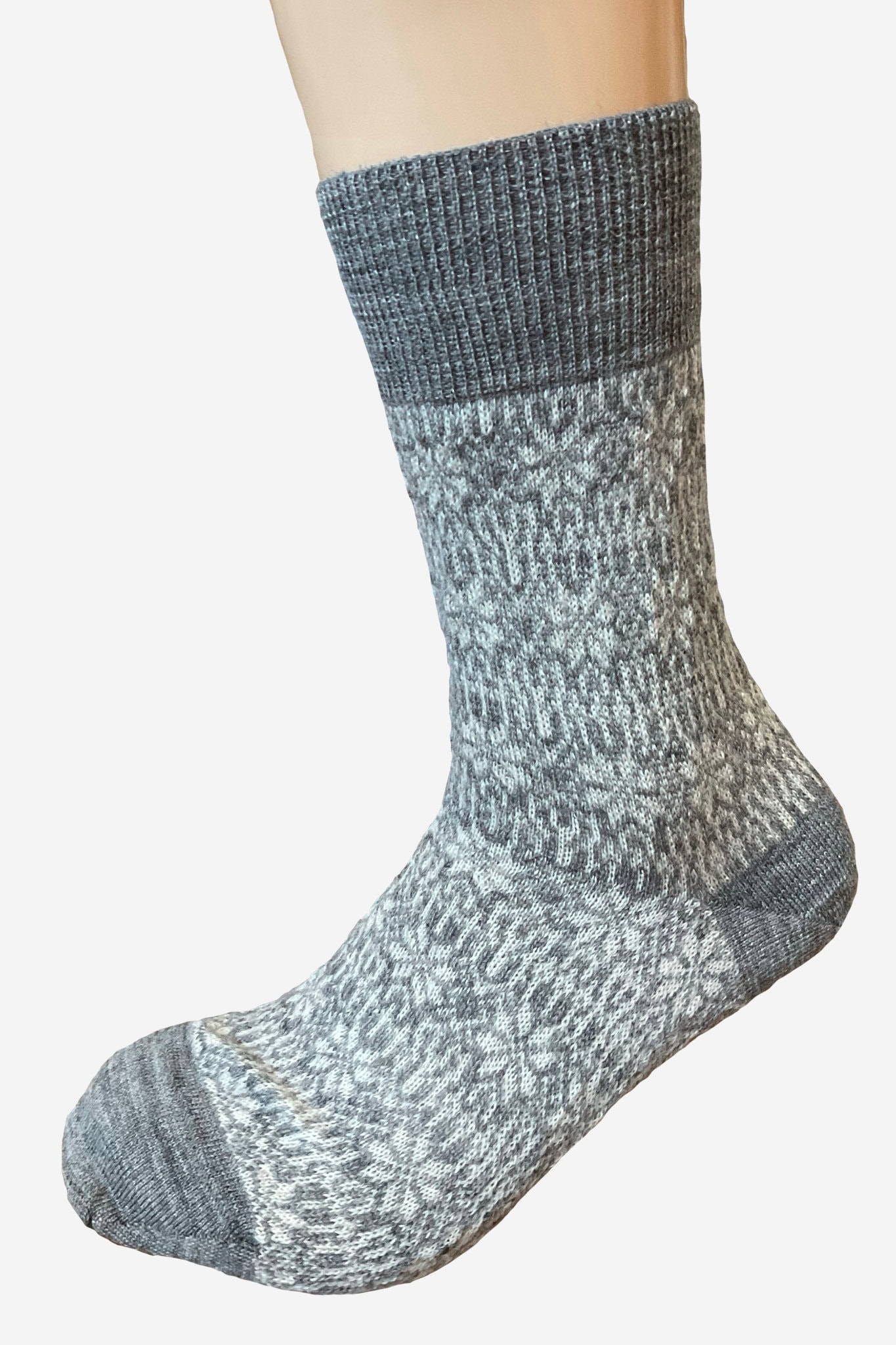 ekologiska ullstrumpor finstickade stjärnor grå