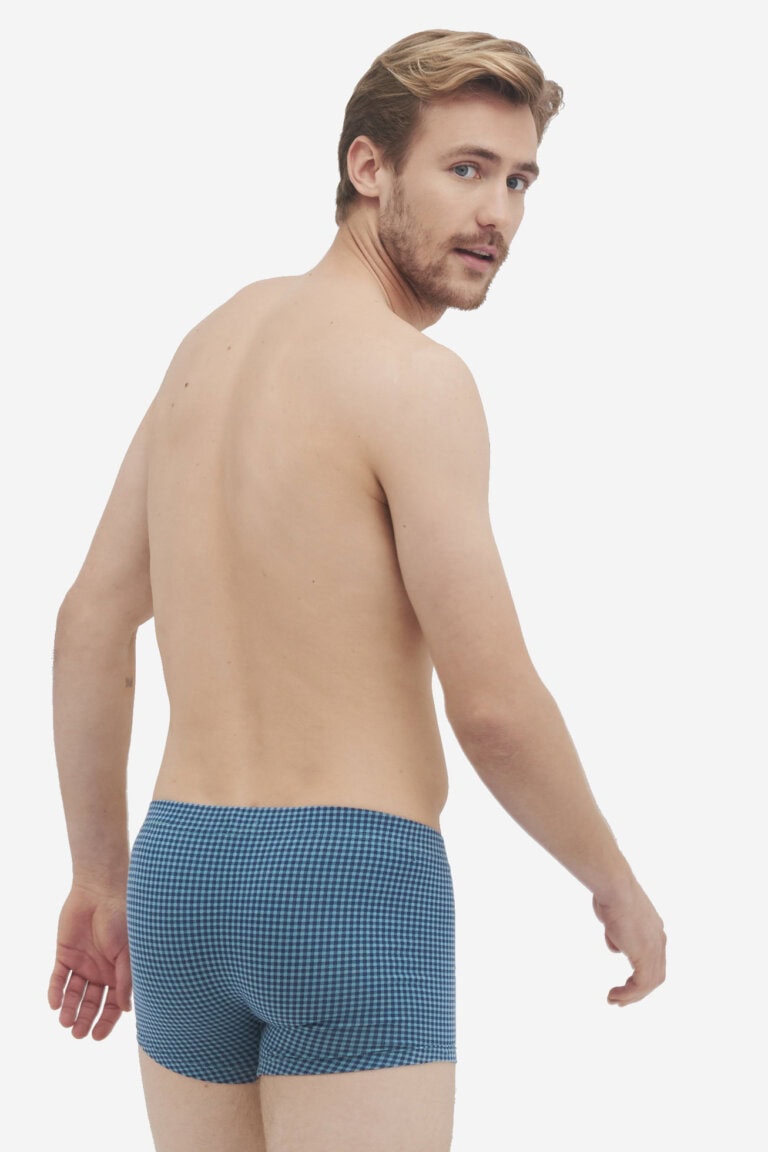 ekologiska kalsonger boxer hogan 2-pack rutiga/marinblå modell sidan