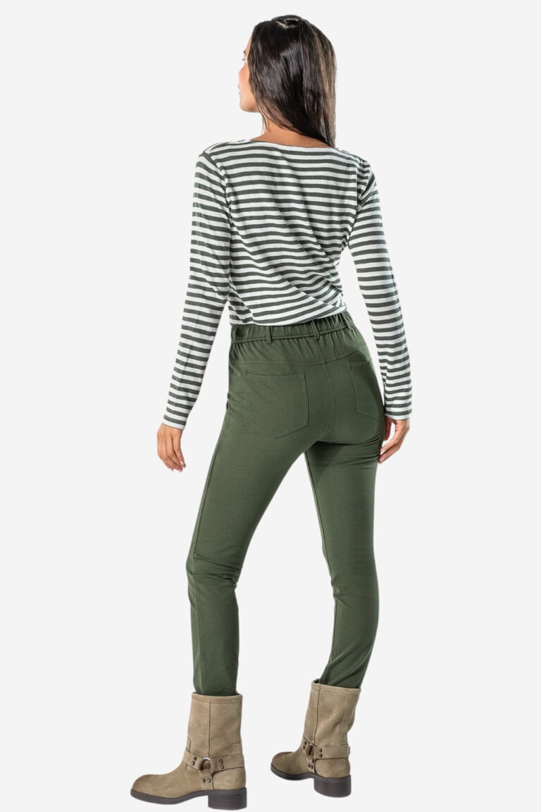 ekologiska treggings denise khakigrön modell bakifrån