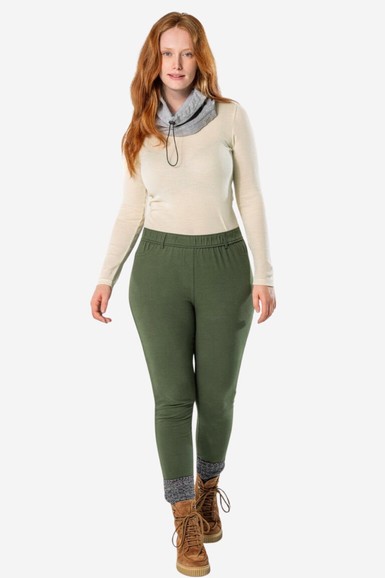 ekologiska treggings denise khakigrön modell2 helbild