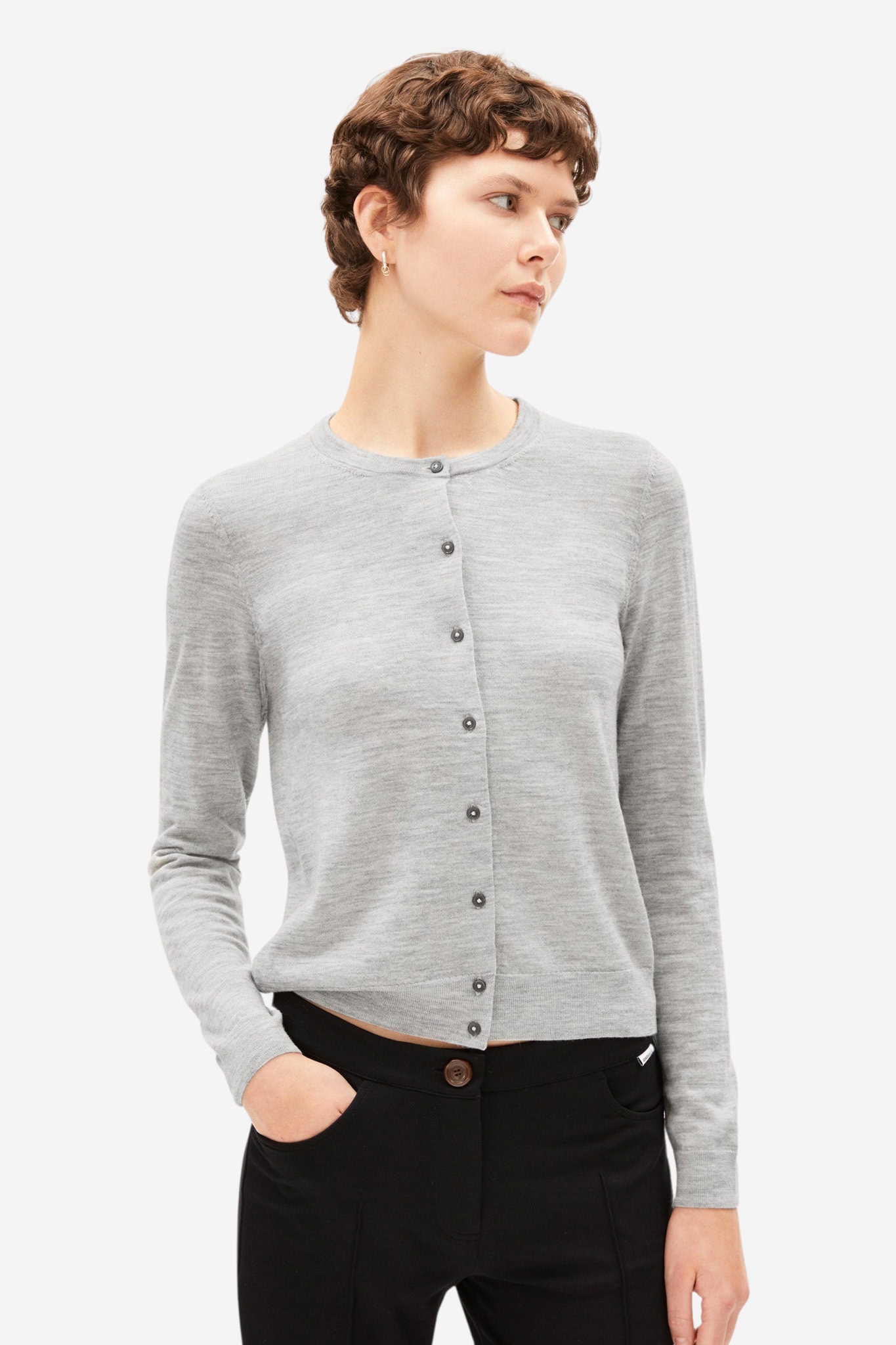 ekologisk kofta finstickad 100% ull ophaliaa gråmelerad modell