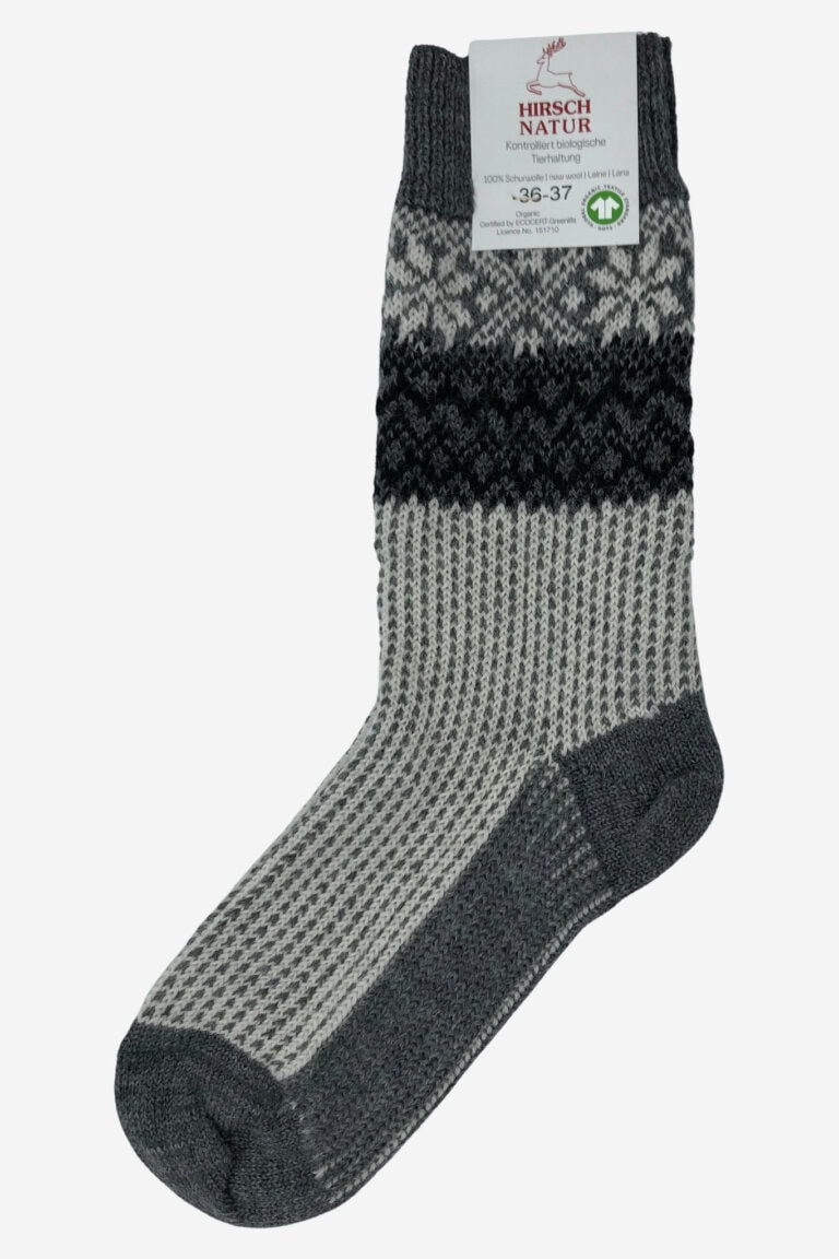 ekologiska ullstrumpor snöfallsmönster grå