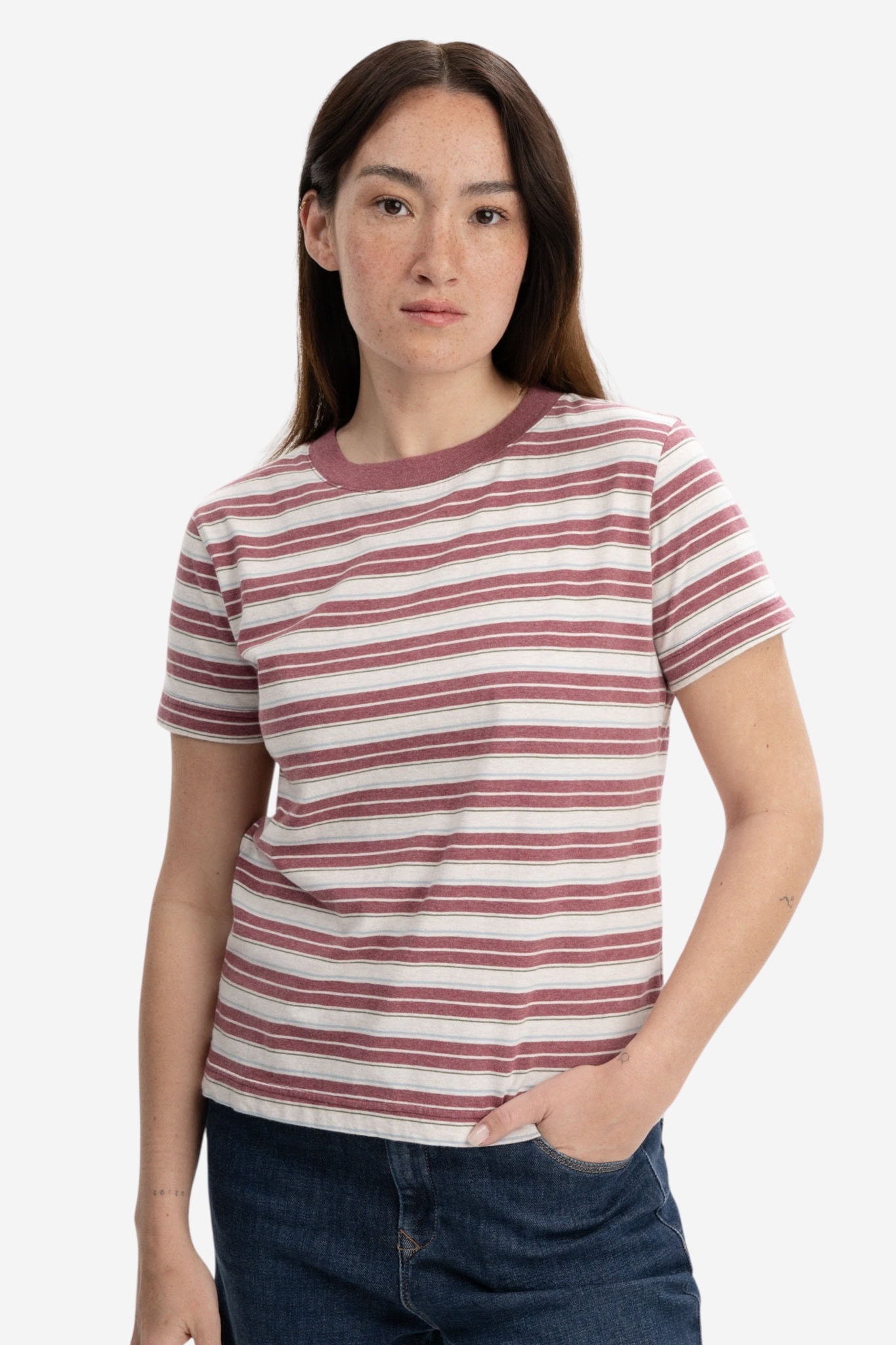 T-shirt dam KHIRA hallonröd randig