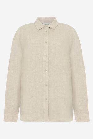 Linneskjorta rymlig dam beige melerad