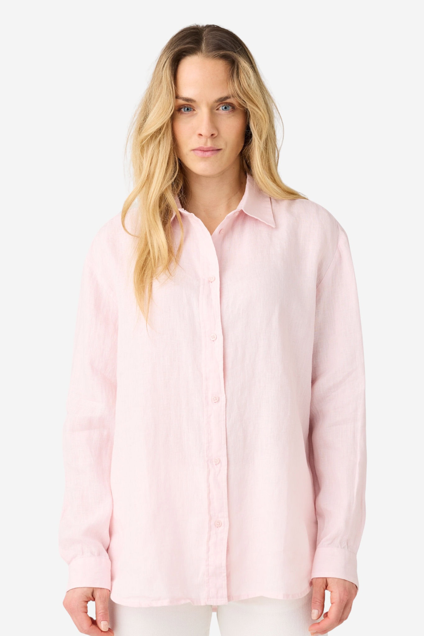 Linneskjorta rymlig dam blekrosa