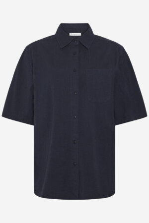 Skjorta dam wrinkletyg kortärm marinblå